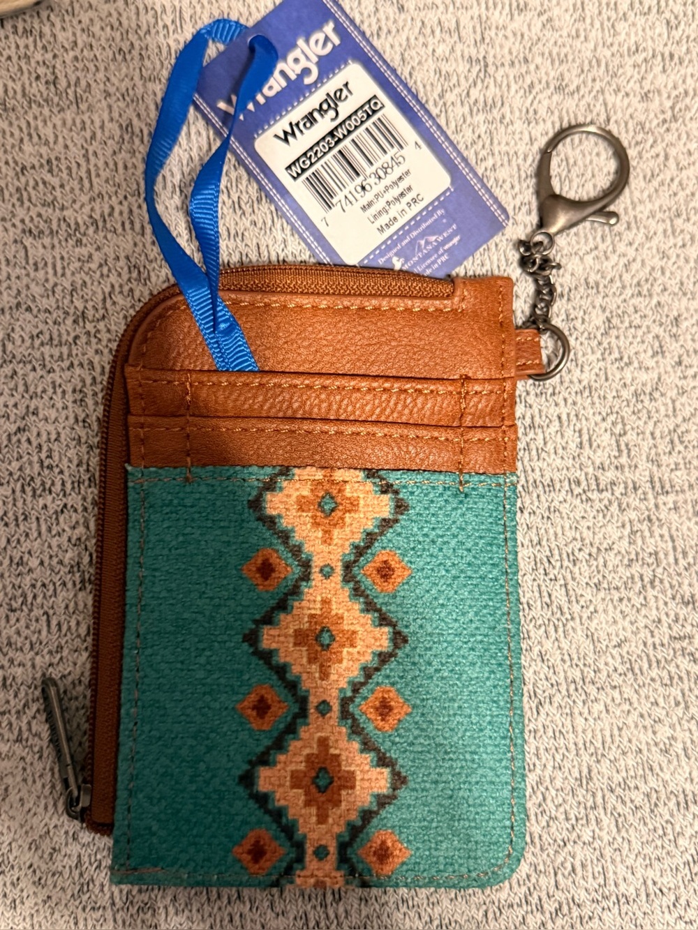 Wrangler Turquoise & Brown Card Wallet with Key Clip